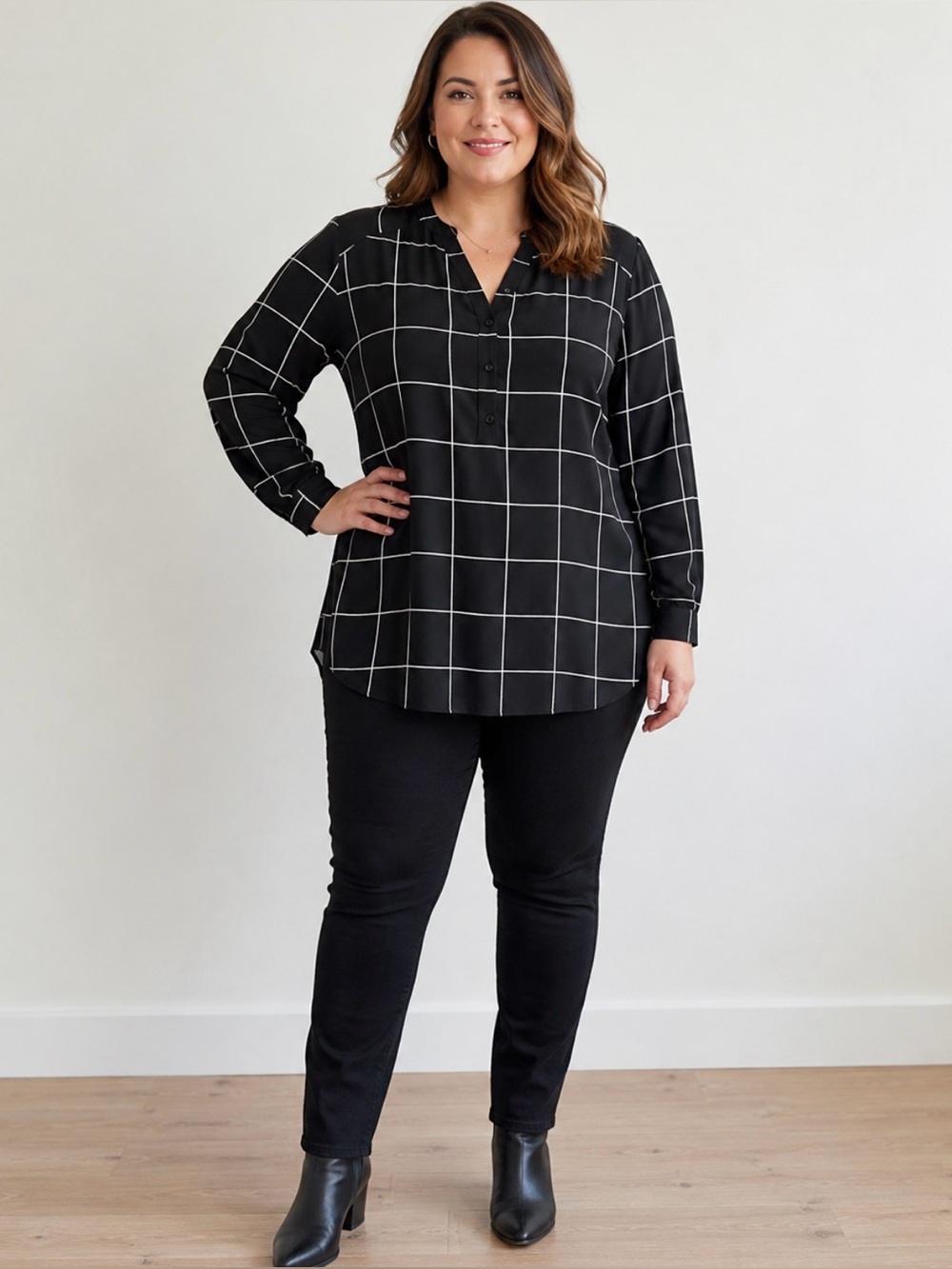 Lane Bryant Black & White Windowpane Blouse